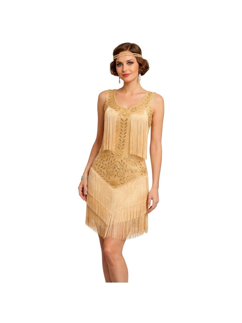 RRyio Gold 1920s Flapper Fringe Sequin Dress Gatsby Art Deco Size S NWT
